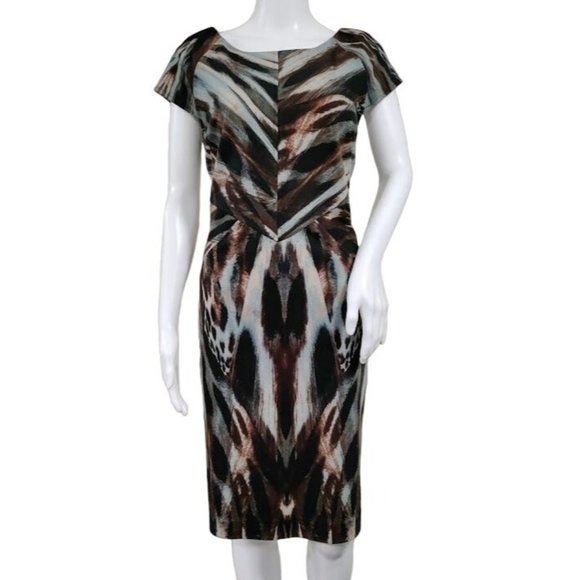 Calvin Klein Dresses & Skirts - Calvin Klein Gray Multi Animal Print Abstract Knit Cap Sleeve Sheath Dress 10